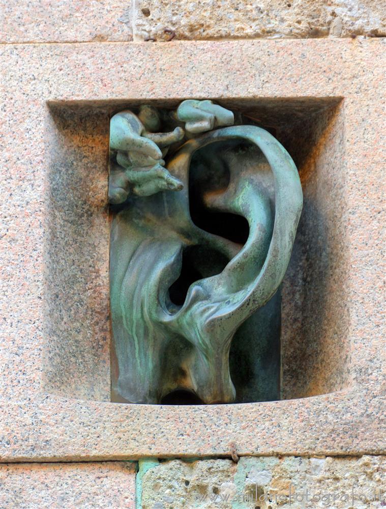 Milan (Italy) - Sculpture with the shape of an ear in Serbelloni street 10 in the Quadrilateral of Silence